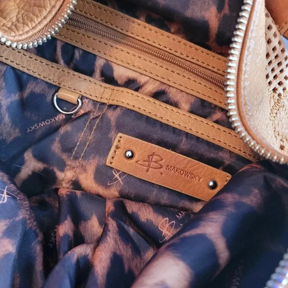 B. MARKOWSKY XL BOHO leather pebbled perforated Patchwork shoulder bag purse TAN - Picture 9 of 15